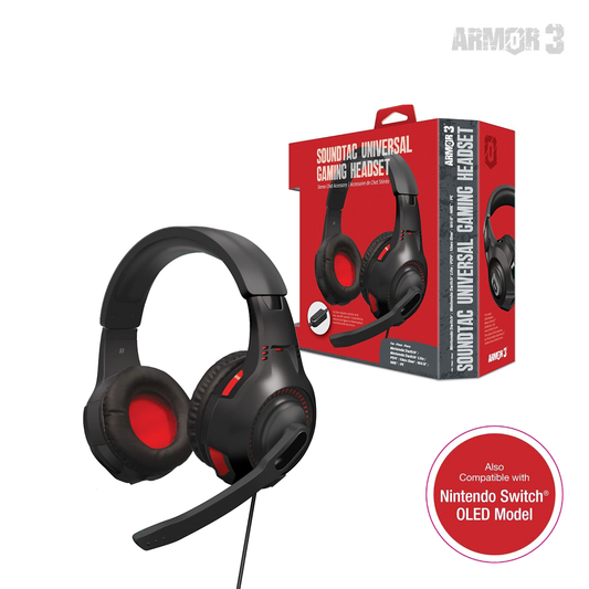 "SoundTac" Universal Gaming Headset (Red) for Switch/PS4/Xbox One/Wii U/PC/Mack-Armor3